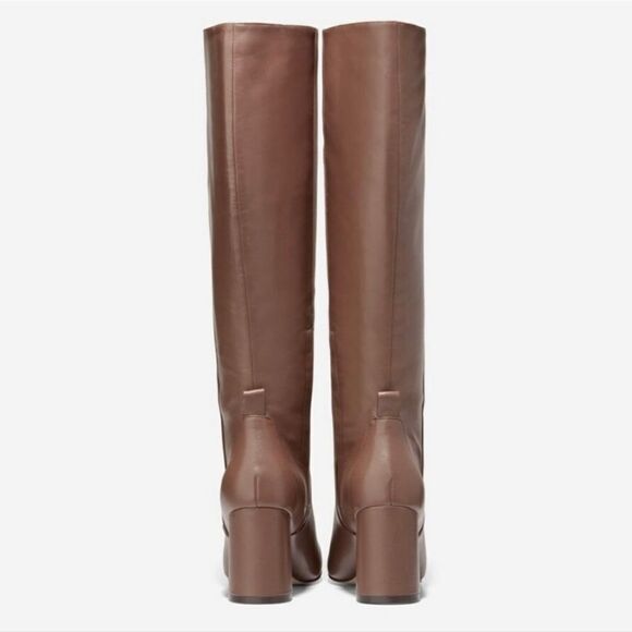New COLE HAAN Chrystie Square brown tall block heel leather zip boots size 5.5 - Picture 3 of 5